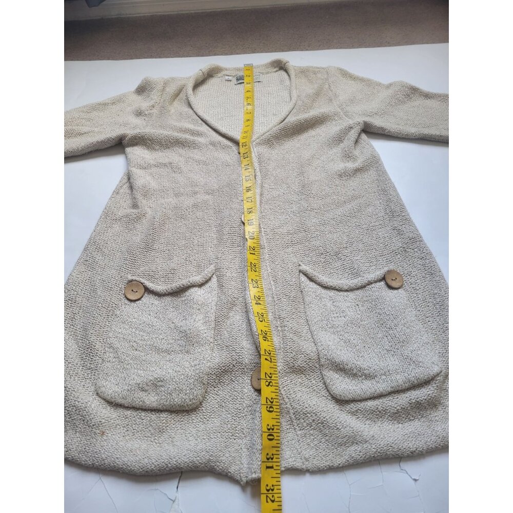 Habitat Beige Linen Long Line Lone Sleeve Cardigan with Pockets Size S Lagenlook - Picture 10 of 12